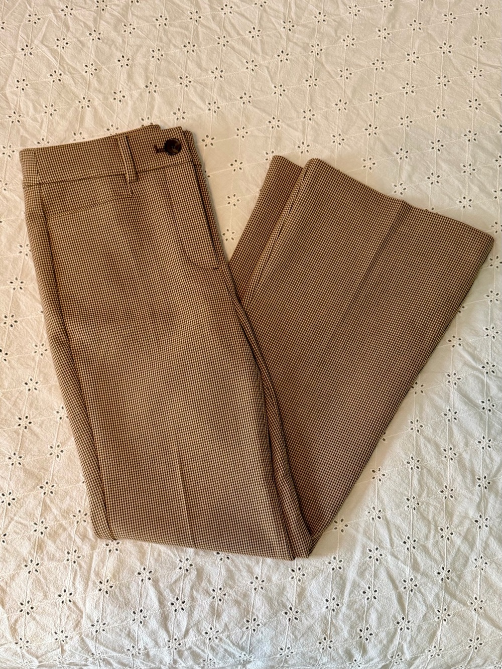 LOFT Tan Micro-Check Dress Pants